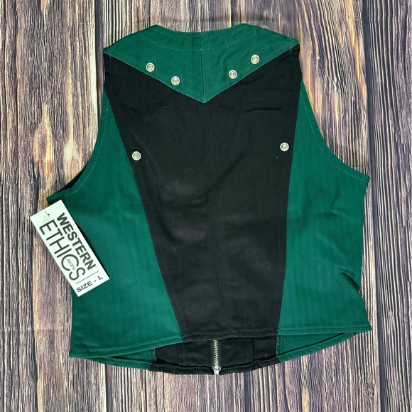 Women’s Vintage Western Ethics 2 Tone Black & Green Pants & Vest Set - Picture 9 of 12